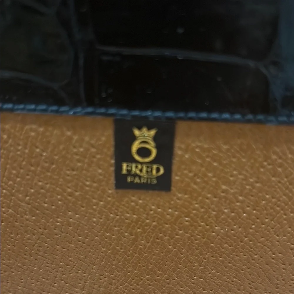 LUXURY Fred’s of Paris (Jeweler) Black Crocodile-Embossed Leather Briefcase.